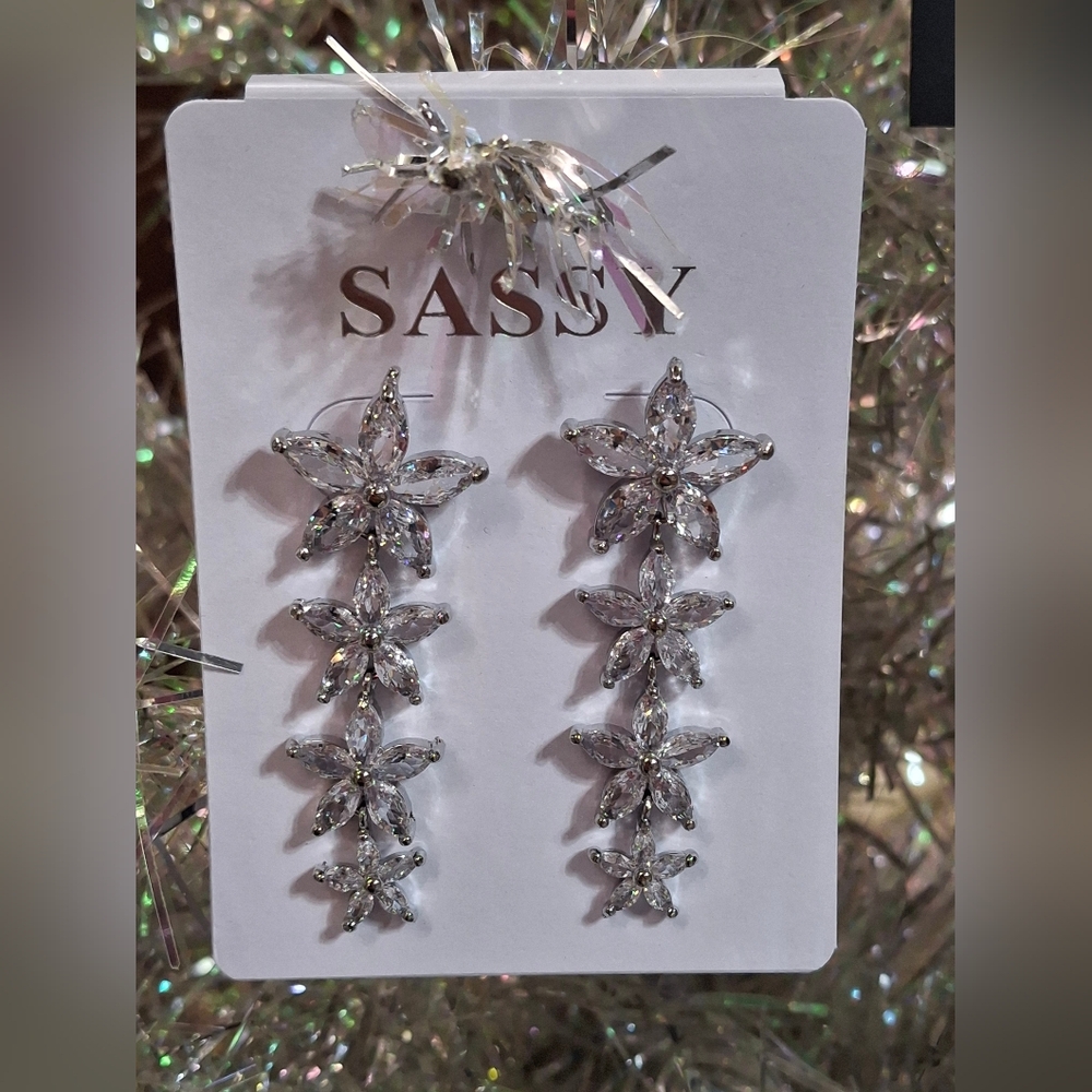 Silver Floral Drop Earrings